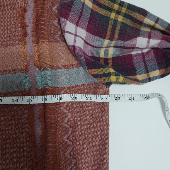 Gimmicks by BKE Open Front Fringe Cardigan Size Large Multicolor Plaid Boho - Picture 12 of 13